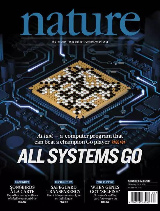 描述AlphaGo研究成果的论文成为了1月28日的《自然》杂志的封面文章。图片来源:Nature/Google DeepMind