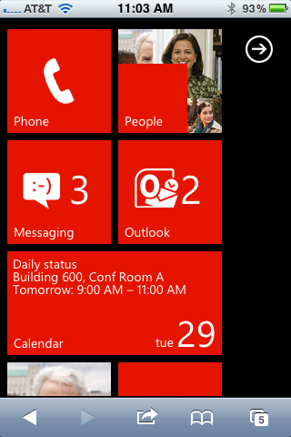 iPhone用户可以通过Safari浏览器模拟体验WP7的“metro”界面