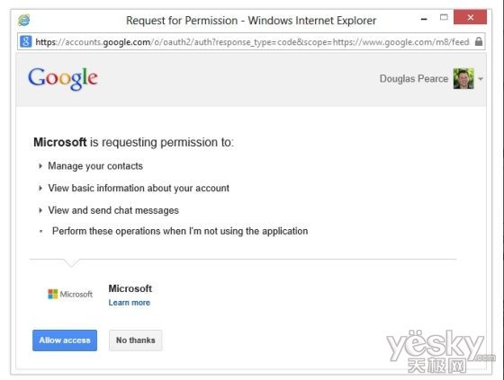 用户可在Outlook.com页面直接与Google Talk好友聊天