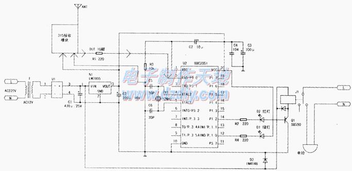 89C2051ƬңصWireless remote control bell