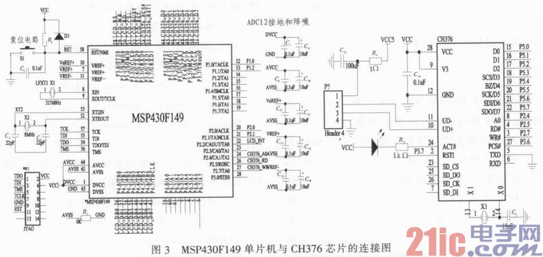 基于MSP430单片机和CH376USB接口的信号采集存储系统