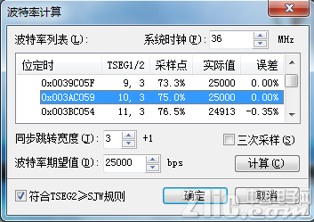 图 3 25kbps波特率计算参数
