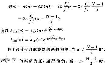 为使带通滤波器的系数对称,我们将带通滤波器的系数附加一个相位△φ(n)